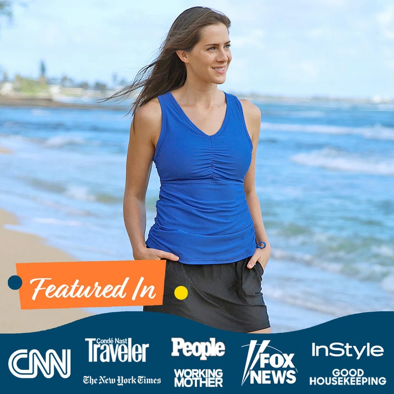 UV SKINZ Women's Swim Tankini â€“ Modest Tankini Top with Built-in Bra Support, UPF 50+ Sun Protection, Flattering Ruched Sides to Conceal Tummy, Comfortable Swimwear for Women - Navy Blue - L - Image 5